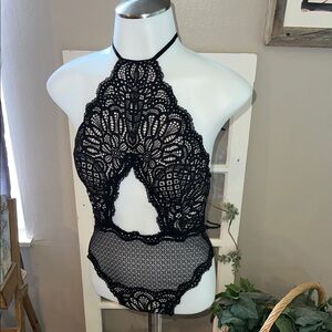 Victoria’s Secret Black Lace Halter Bodysuit